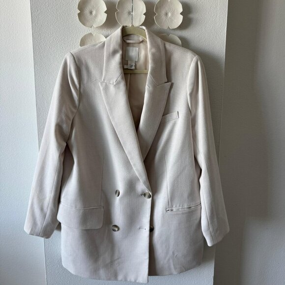 H&M Jackets & Blazers - H&M Cream Double-Breasted Blazer | Size Large | Tailored Neutral Jacket